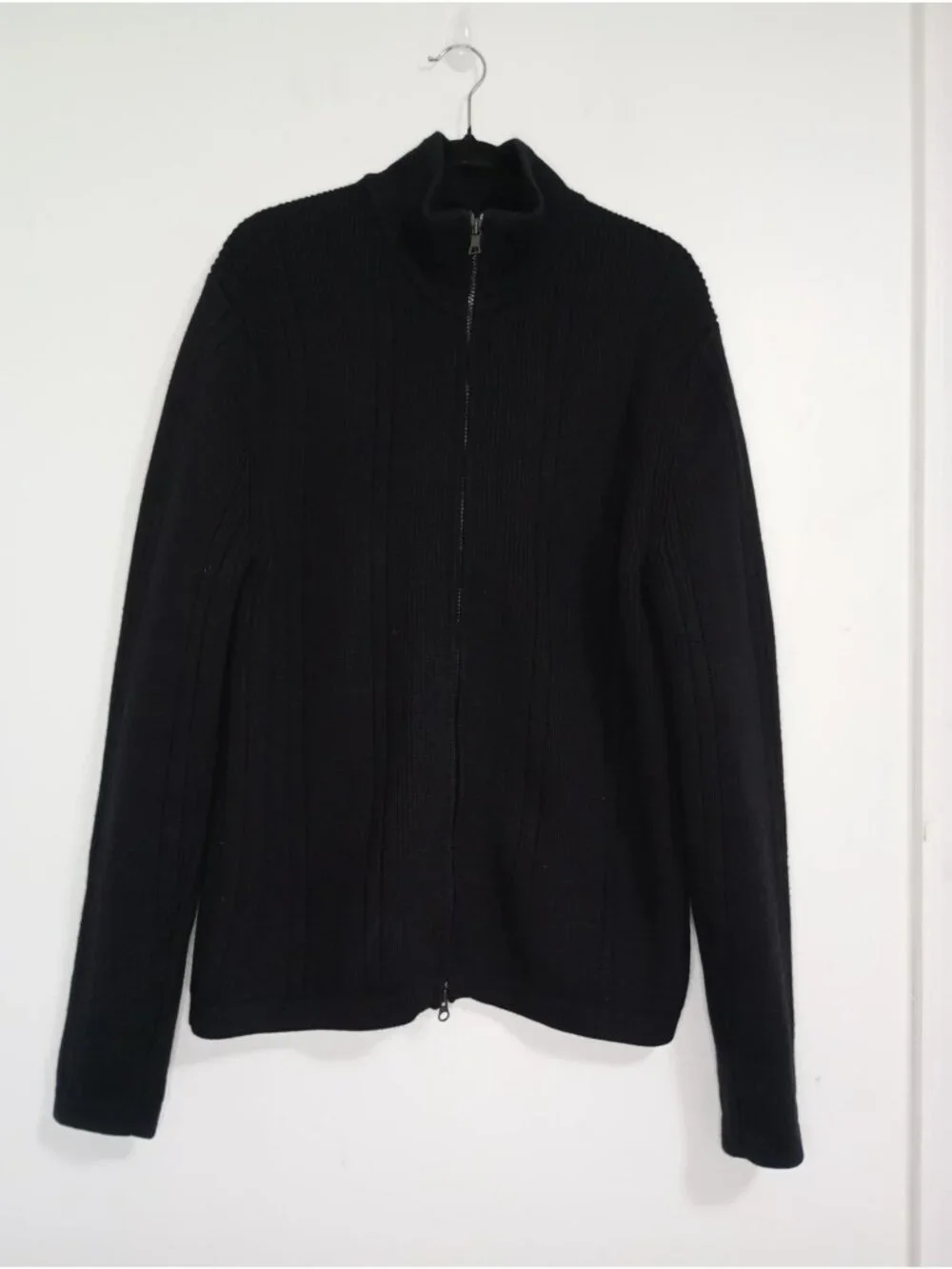 Banana Republic Mens Black Full-Zip Ribbed Knit Sweater size L Merino 100% Wool